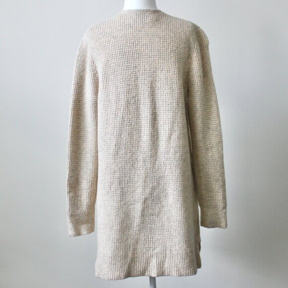 Time and Tru Cream Oatmeal Speckled Midi Open Cardigan Sweater Pockets Small - Picture 4 of 6